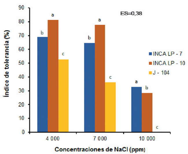 Comportamiento del &iacute;ndice de tolerancia a la salinidad en la masa seca en tres cultivares de arroz