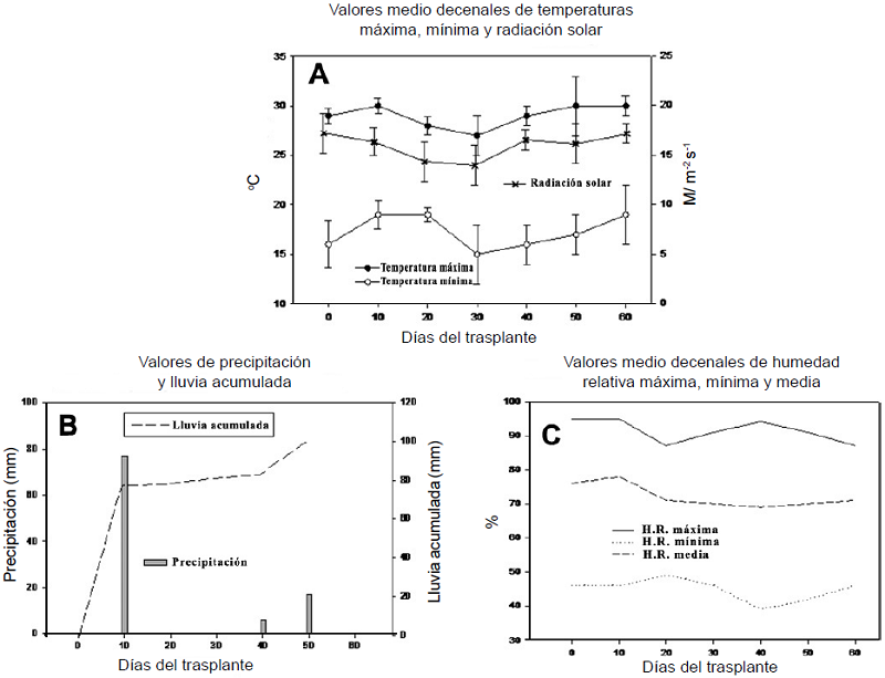 Valores promedio decenales de las variables clim&aacute;ticas
