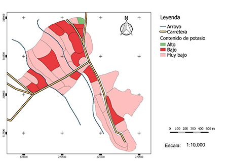 Cartograma de potasio de la Finca &ldquo;El Pitirre&rdquo;
