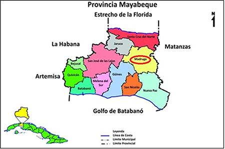 Ubicaci�n del municipio Madruga en la provincia Mayabeque