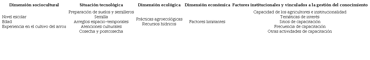 Dimensiones e indicadores utilizados en el cuestionario