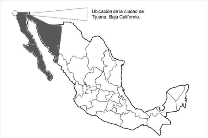 Mapa
de ubicación de la ciudad de Tijuana, Baja California. 