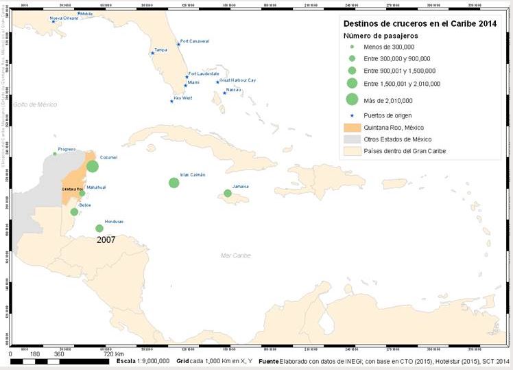 Destinos de cruceros en el
Caribe, 2014
