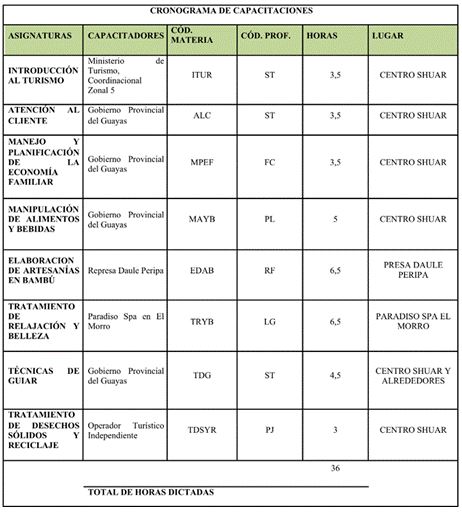 Cronograma de capacitaci&oacute;n in situ