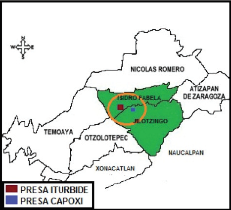 Localizaci&oacute;n de la Presa Isidro Fabela y Presa Capoxi