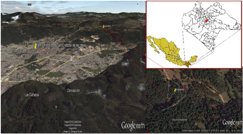 Localización geográfica de El Centro Ecoturístico El Arcotete, Municipio de San Cristóbal de Las Casas, Chiapas, México