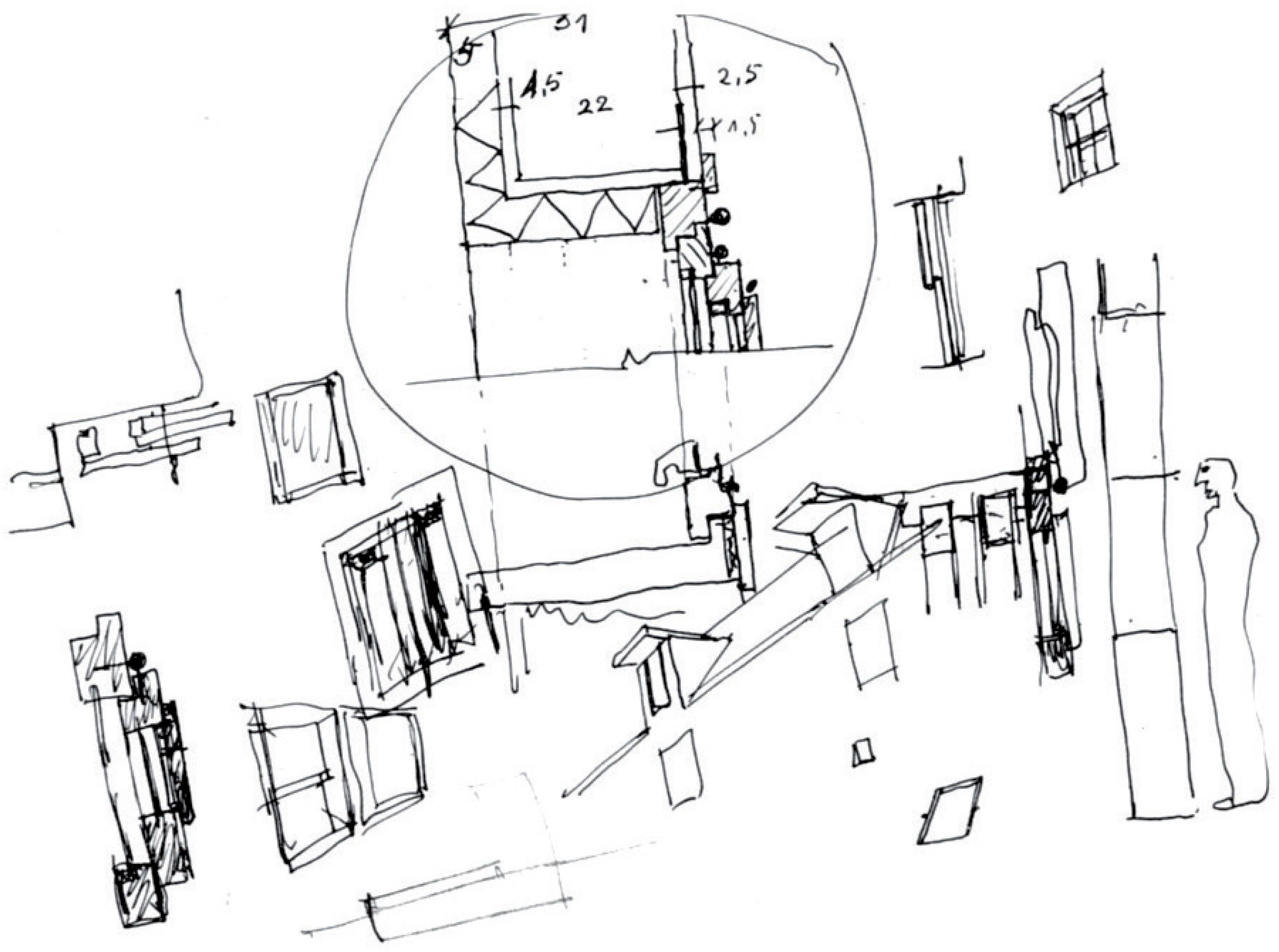 Croquis del Complejo de viviendas populares para la Cooperativa Casa Jovem en Guarda, Portugal. Álvaro Siza.