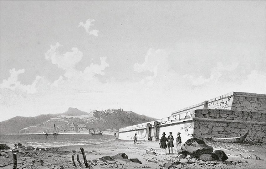 Drawing of the fort La Planchada in 1838 (D&rsquo;Urville, 1842).