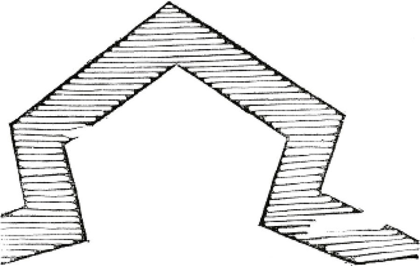 Drawing of the layer of timber used when rock was found under the foundation level (De Rojas, 1598).