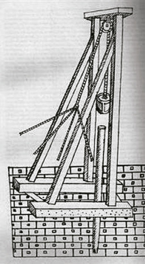Mechanism to drive piles (De Rojas, 1598).