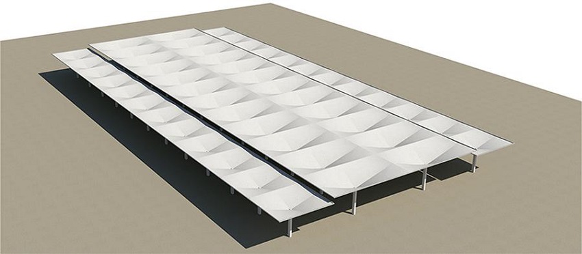 Imagen tridimensional del segundo proyecto para bodegas Almagr&aacute;n, 1958. Figure 6. Three-dimensional image of the second design for the Almagran warehouse, 1958.