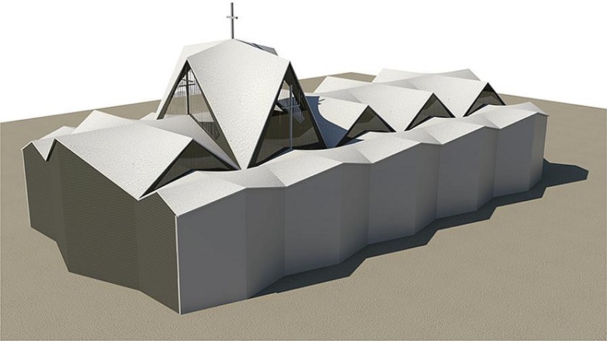 Imagen tridimensional del templo para la ciudad de Cali, 1959. Figure 9. Three-dimensional image of the temple for the city of Cali, 1959.