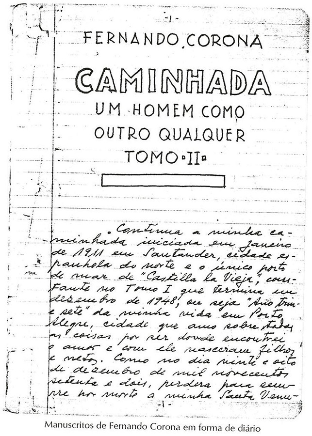 Manuscritos de Fernando Corona em forma de diário, Porto Alegre, Tomo II. Figure 2. Manuscripts of Fernando Corona in diary form, Porto Alegre, Volume II.
