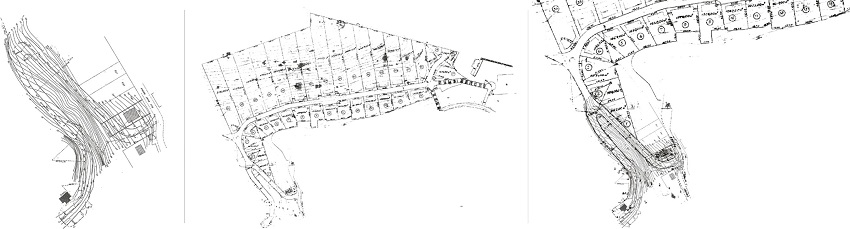 Ao lado esquerdo, o documento da Secretaria Geral de Via&ccedil;&atilde;o e Obras com detalhamento do projeto de constru&ccedil;&atilde;o da Estrada do Cantagalo. No centro, o Decreto de desapropria&ccedil;&atilde;o n&uacute;mero 8.053 de 16 de fevereiro de 1945, com loteamento da regi&atilde;o. Ao lado direito, uma montagem dos autores sobrepondo os dois documentos e comprovando a conson&acirc;ncia das a&ccedil;&otilde;es. Figure 5. On the left, the Transport and Public Works Department&rsquo;s document detailing the Cantagalo Road construction project. In the center, expropriation decree No. 8,053, of February 16, 1945, with parceling of the region. On the right, authors&rsquo; montage superposing the two documents and proving the actions&rsquo; consonance.
