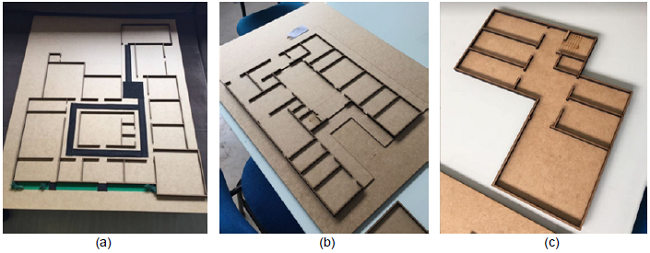 : (a) Proposal 1; (b) Proposal 2 – first floor; (c) Proposal 2 – second floor.