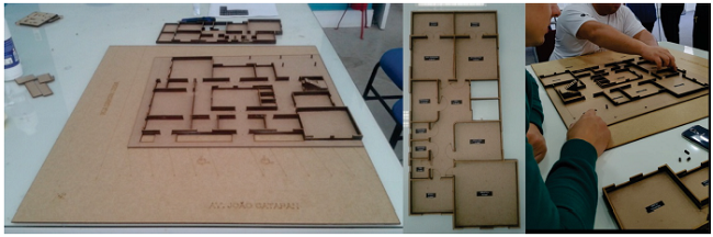 : Final proposal (first and second floor) and an APACE associate exploring the tactile model.