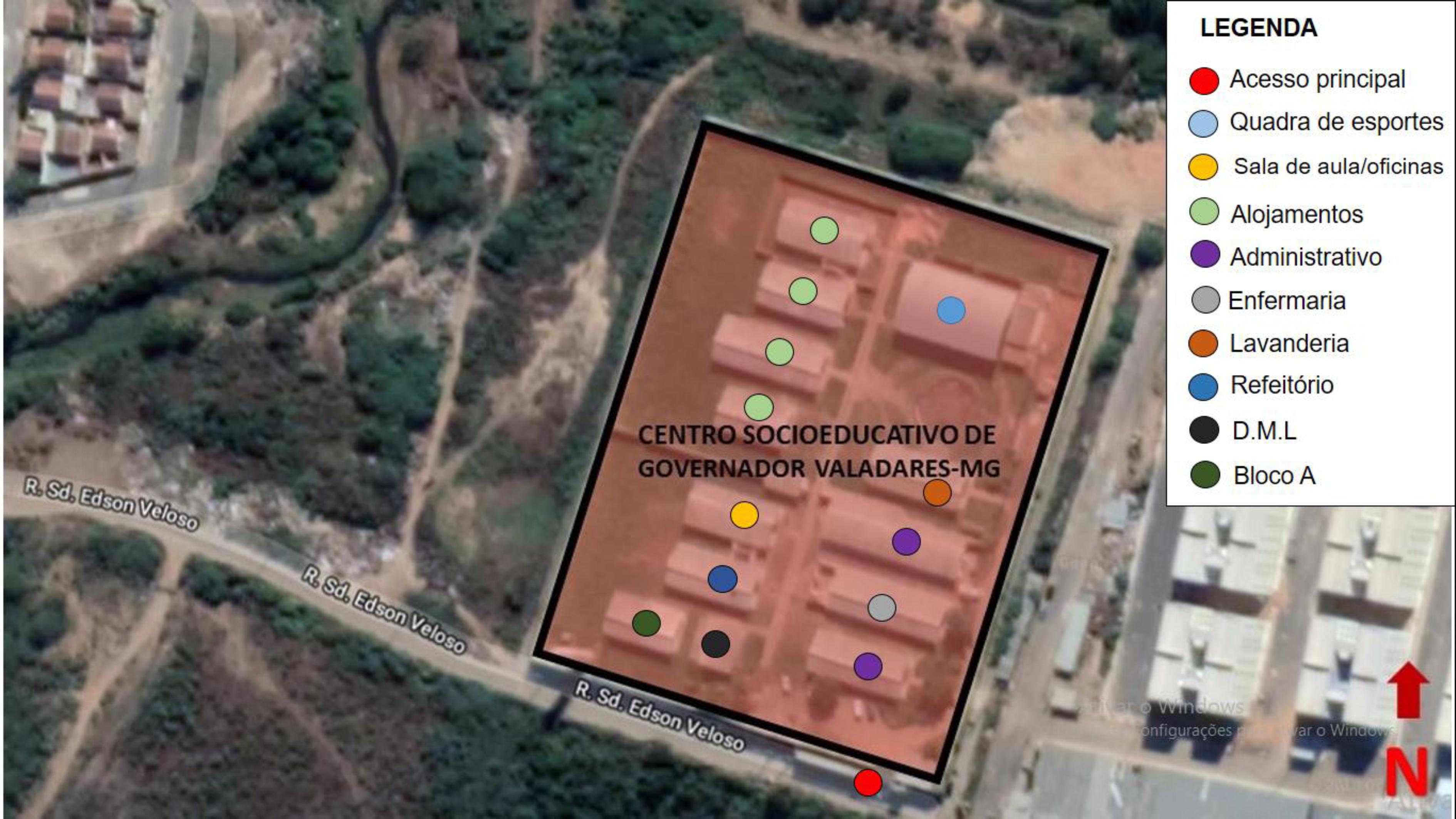 Mapa de setoriza&ccedil;&atilde;o do Centro Socioeducativo de Governador Valadares