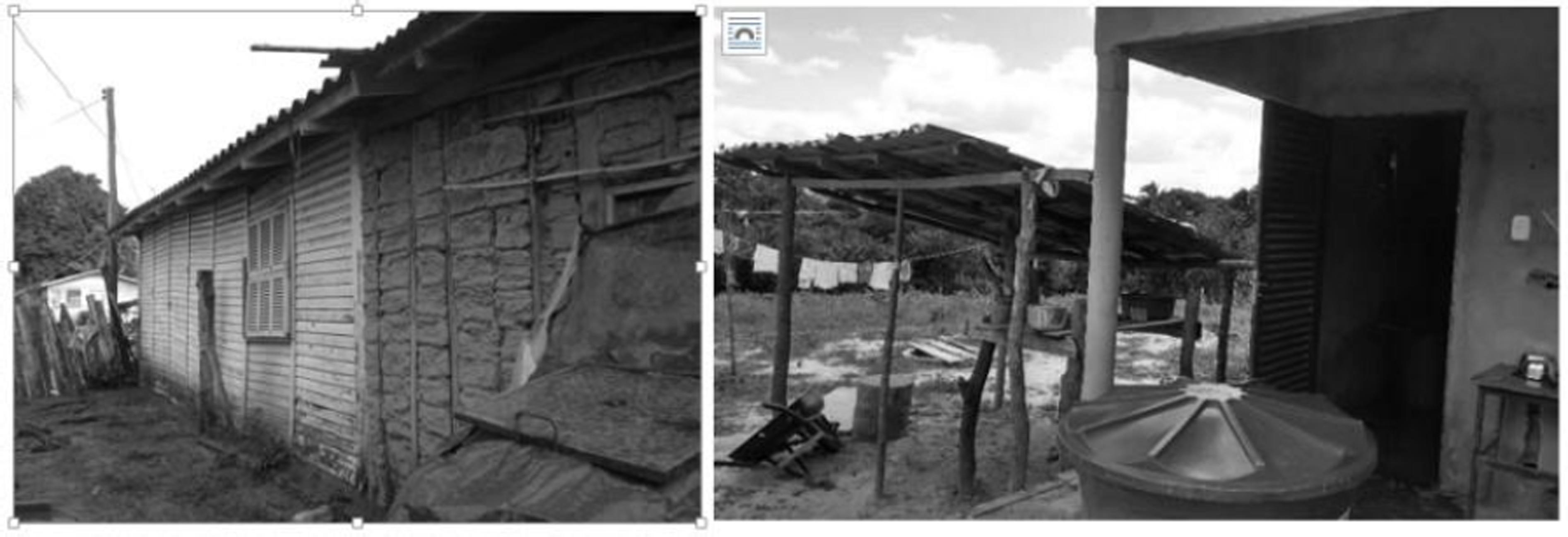 Moradia pr&eacute;-fabricada em madeira dos anos 1980, em Buriticupu, e jirau em madeira nas casas rec&eacute;m-ocupadas do PMCMM em Bel&aacute;gua, Maranh&atilde;o.