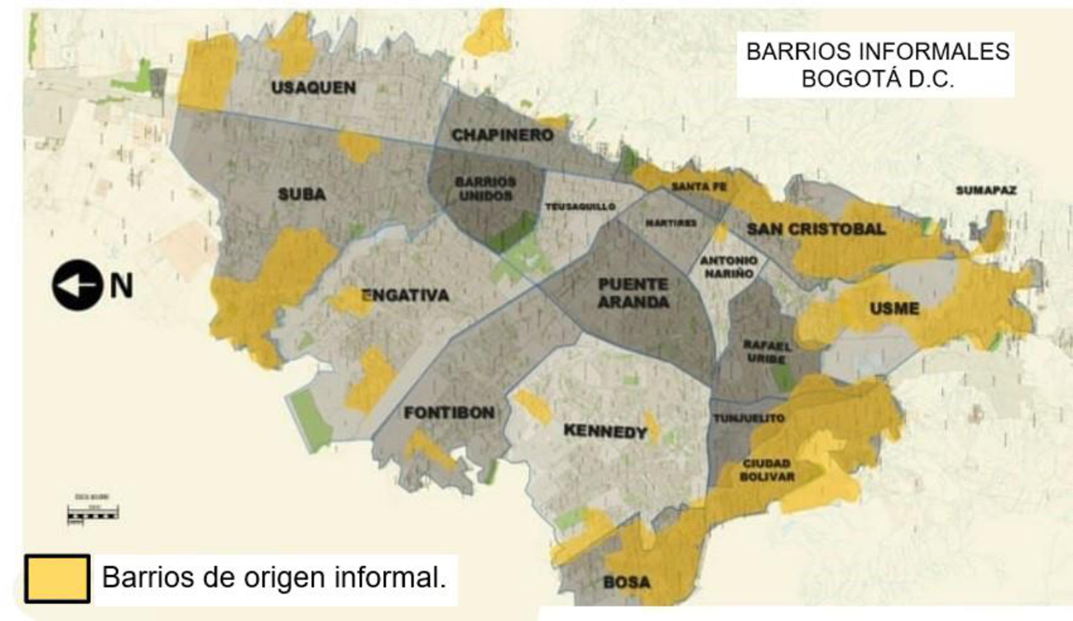 Plano de Bogot&aacute; - Barrios de origen informal