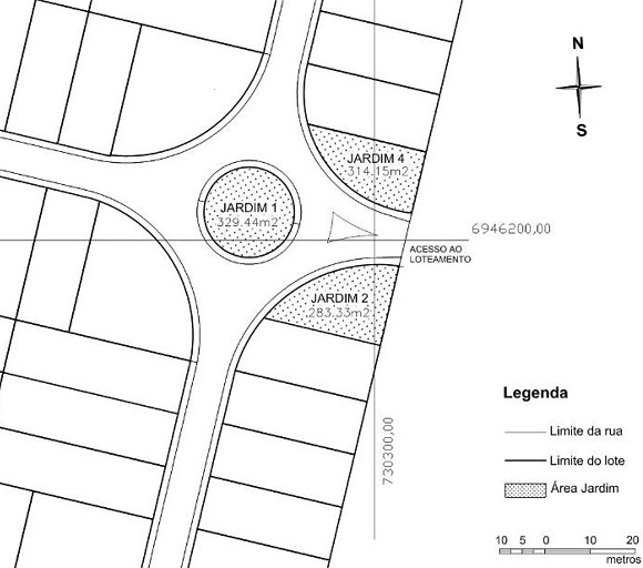 Áreas de jardim convertidas em áreas verdes no loteamento Portal da Colina.