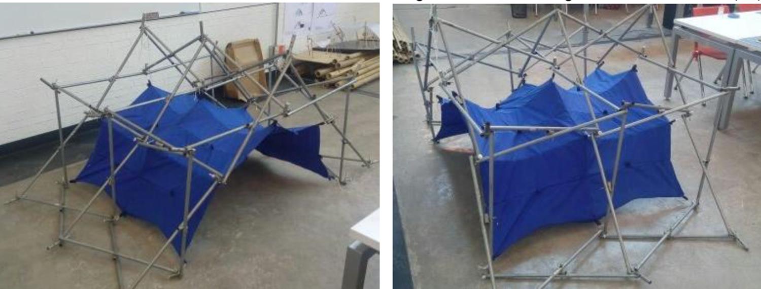 Vista Longitudinal: La utilización de la membrana en la cubierta plegable se adecua gracias a la forma geométrica cubierta. (
    
              29
    )
            