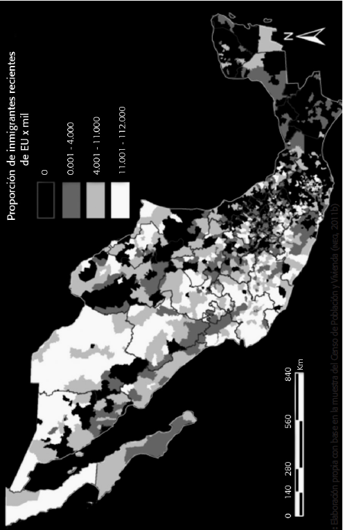 DISTRIBUCI&Oacute;N MUNICIPAL DE NI&Ntilde;OS DE 11 A 15 A&Ntilde;OS DE INMIGRACI&Oacute;N RECIENTE
DE ESTADOS UNIDOS A M&Eacute;XICO EN 2010