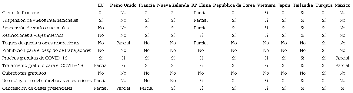 ACCIONES EMPRENDIDAS POR LAS AUTORIDADES DE LOS 11 PA&Iacute;SES SELECCIONADOS DURANTE LA PANDEMIA