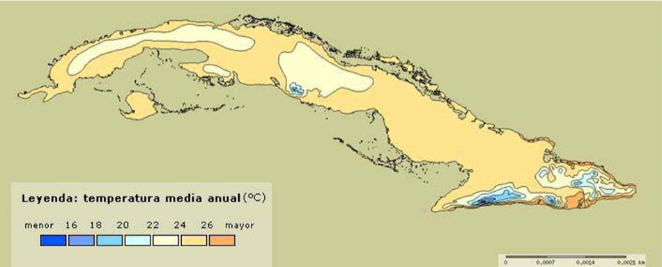 Comportamiento de la temperatura media anual de Cuba [17].
