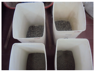 Agregados grueso y fino para las mezclas M-R y M-C.