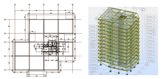 Planta y elevaci&oacute;n de la edificaci&oacute;n moderada con el empleo del sofware Autodesk Robot Structural Analysis Professional 2014.