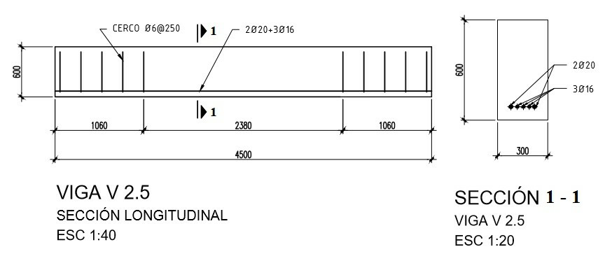 Secci�n transversal y longitud de la viga de estudio.