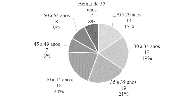 Perfil de faixa etária dos profissionais que atuam com inovação