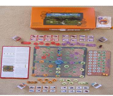 El juego de mesa socio-ambiental Manantiales de la Sierra (García-Barrios et al., 2011). Se autoriza su reproducción citando la fuente y con autorización previa de los autores. 