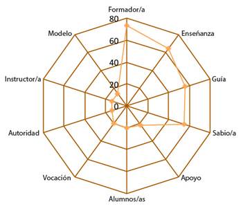 N&uacute;cleo de la red sem&aacute;ntica de los estudiantes de Pedagog&iacute;a en Ciencias con menci&oacute;n.