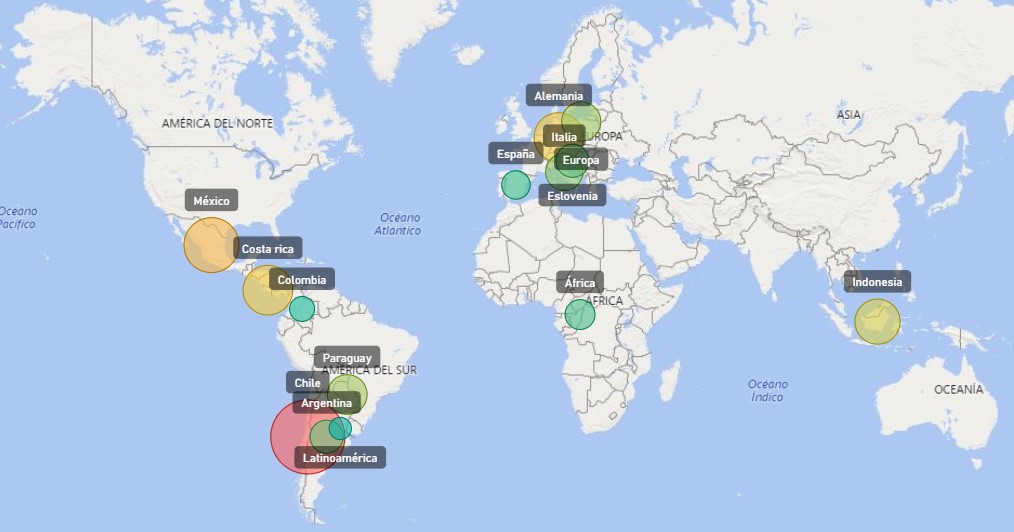  Diagrama coroplético para la
relación entre categorías y países