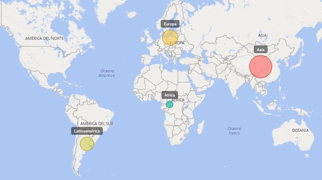 Diagrama coroplético para la relación
entre categorías y regiones