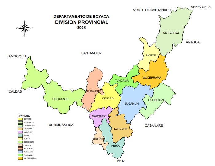 Distribuci&oacute;n por provincias del departamento de Boyac&aacute;