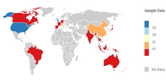 N&uacute;mero de publicaciones por pa&iacute;ses