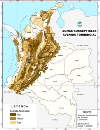 Zonas Susceptibles a Avenidas Torrenciales en Colombia