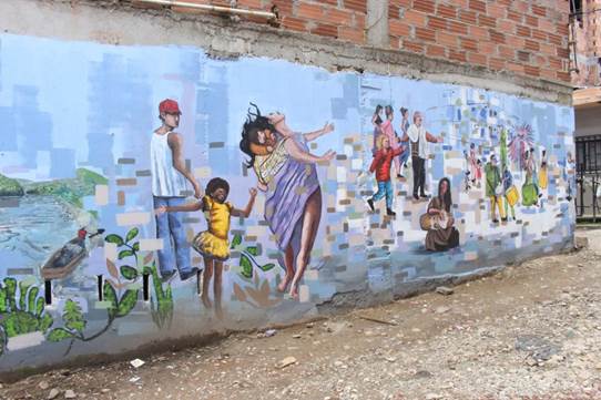 Mural Arte que protege, barrio Sina�, Santa Cruz, Medell�n, Colombia, junio de 2023