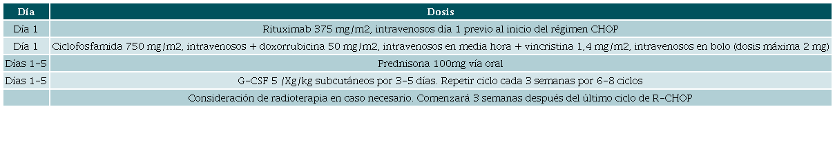 Esquema de quimioterapia de primera l&iacute;nea para linfomas no Hodgkin R-CHOP 17.