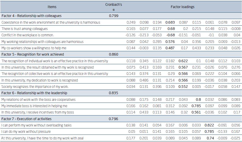COMPOSITION OF FACTORS RESULTING FROM THE EXPLORATORY FACTORIAL
							ANALYSIS.  CONT.
