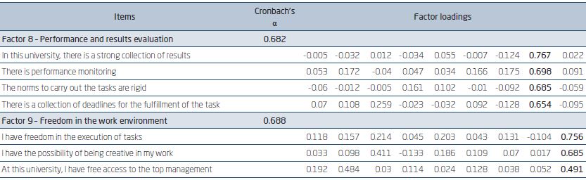 COMPOSITION OF FACTORS RESULTING FROM THE EXPLORATORY FACTORIAL
							ANALYSIS.  CONT.