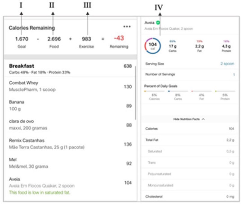 Examples of My Fitness Pal screen view