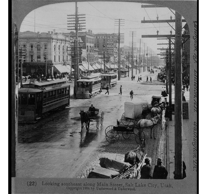 “Looking southeast along Main Street, Salt Lake City, Utah”.