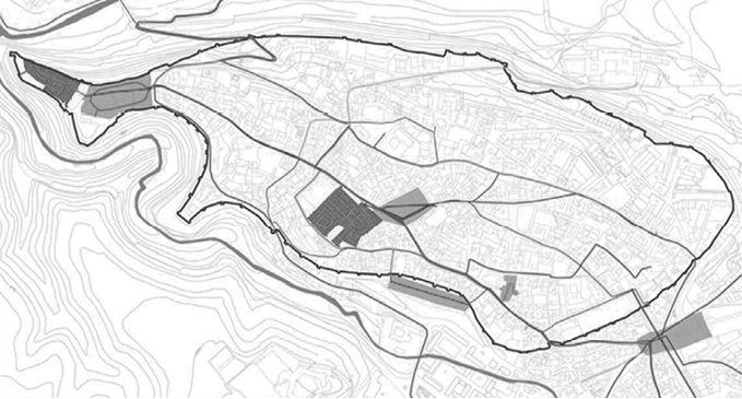 La escena interior de la ciudad a través de sus puertas, plazas y recorridos significativos de Segovia