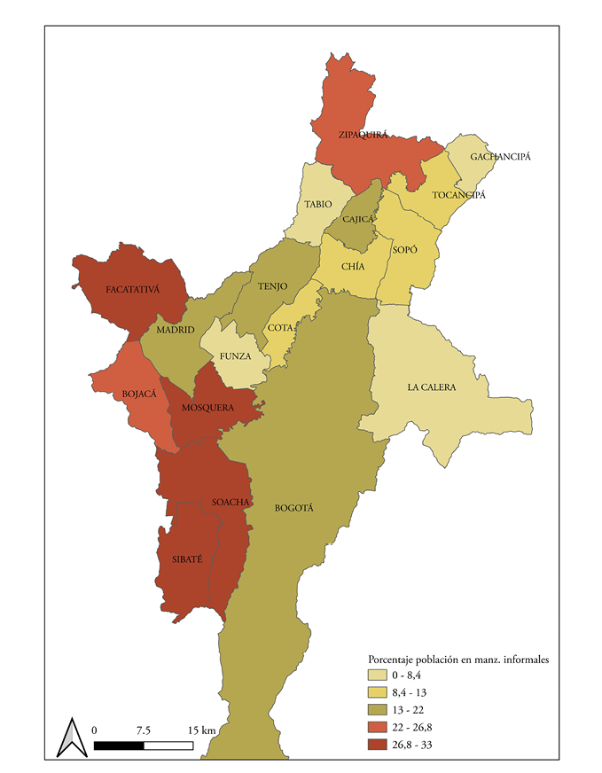 Porcentaje de poblacin en manzanas informales en la zona metropolitana de Bogot