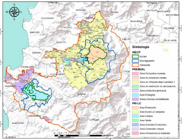 Zonificación según Instrumento de Planificación dentro de la Reserva de la Biosfera La Campana – Peñuelas