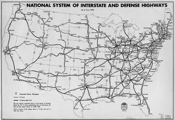 Cartografa de la primera red de autopistas interestatales.