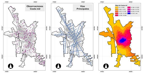 Sampling points, roads, and land value map.